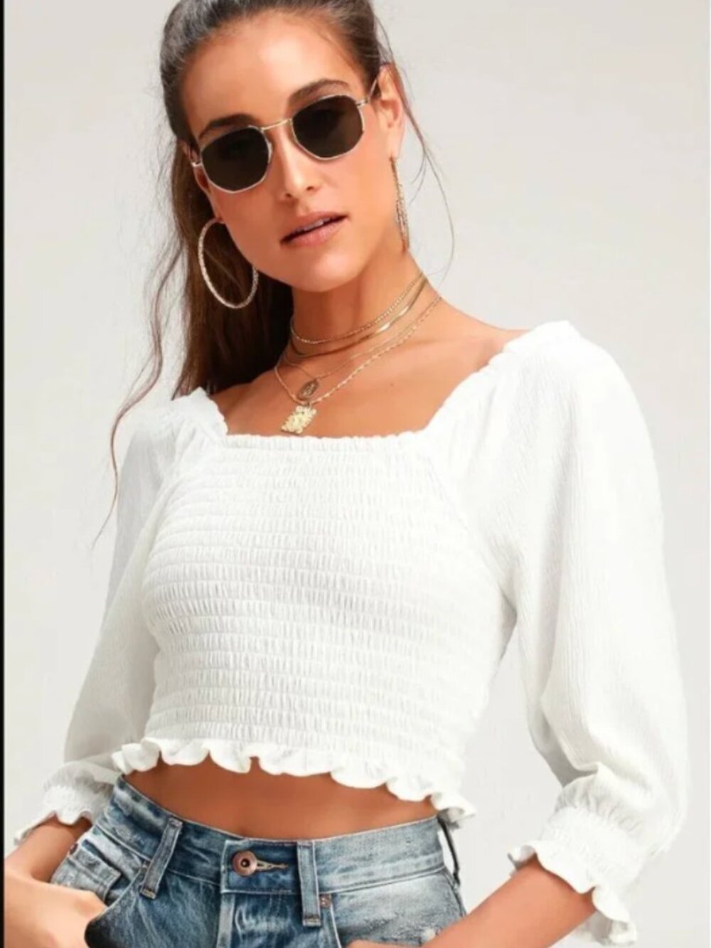 Free People Women's Brenyce Smocked Crop Top In White - Size Large